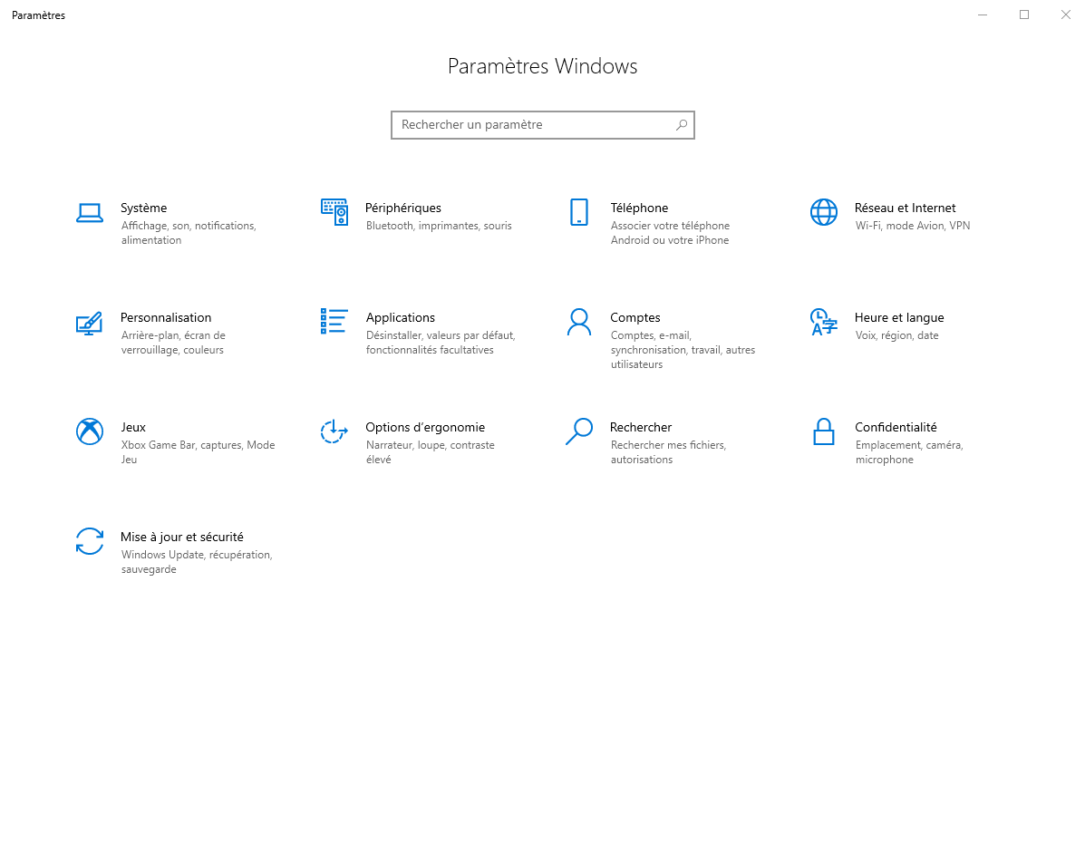 Paramètres de Windows pour réaliser les mises à jours Windows
